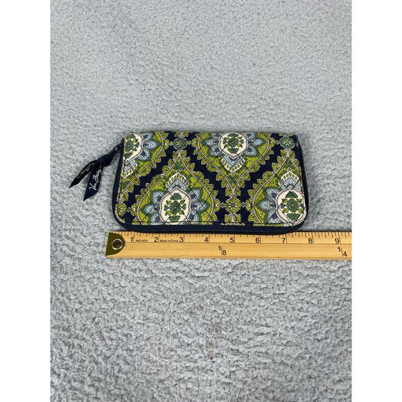 Vera Bradley Cambridge Pattern Zip Around Wallet Green Blue - Picture 2 of 5
